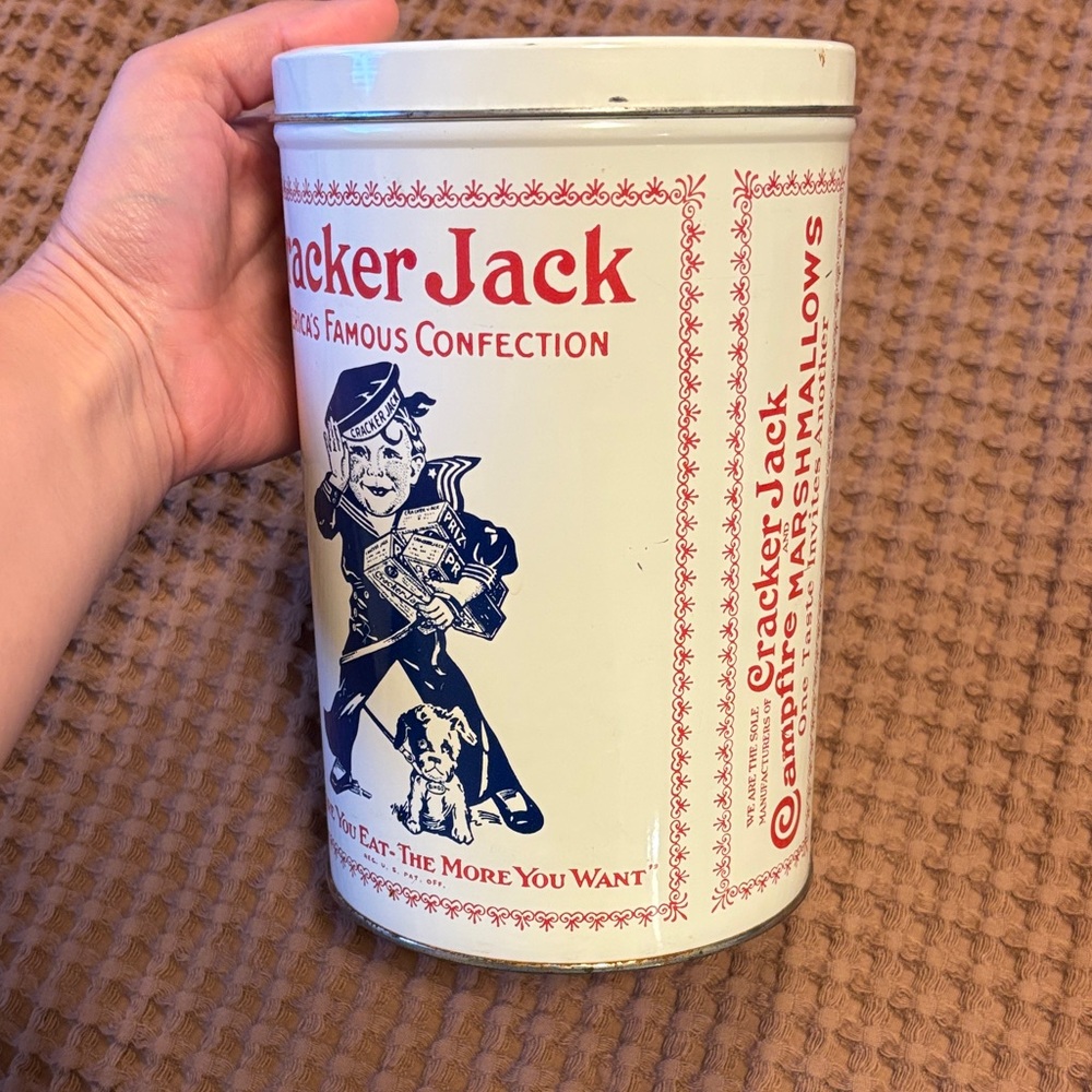 Cracker Jack and campfire marshmallow Vintage Tin